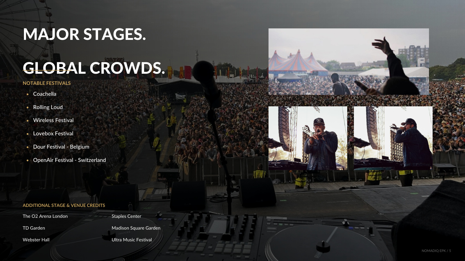 Festival crowd viewed from the stage during a Nomadiq performance